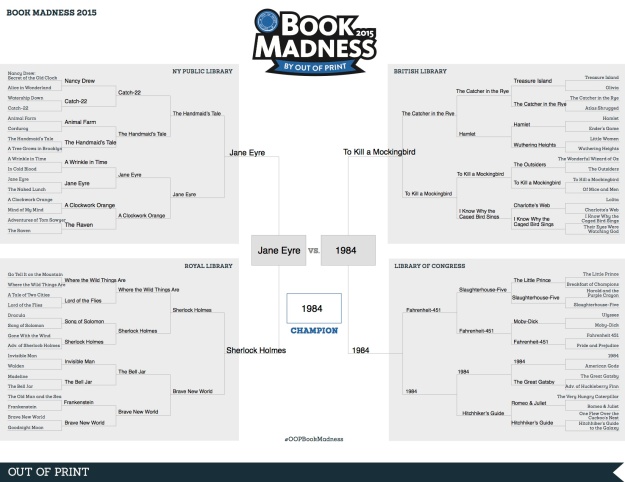 Madeleine's completed bracket for Out of Print Book Madness
